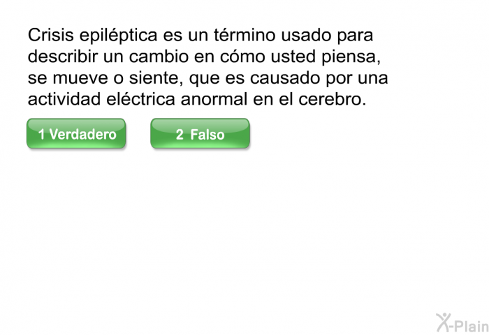 <I>Crisis epilptica</I> es un trmino usado para describir un cambio en cmo usted piensa, se mueve o siente, que es causado por una actividad elctrica anormal en el cerebro.