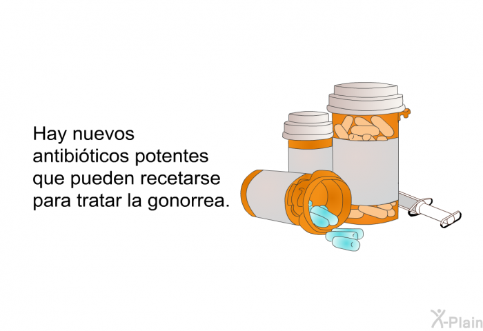 Hay nuevos antibiticos potentes que pueden recetarse para tratar la gonorrea.
