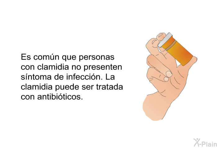 Es comn que personas con clamidia no presenten sntoma de infeccin. La clamidia puede ser tratada con antibiticos.