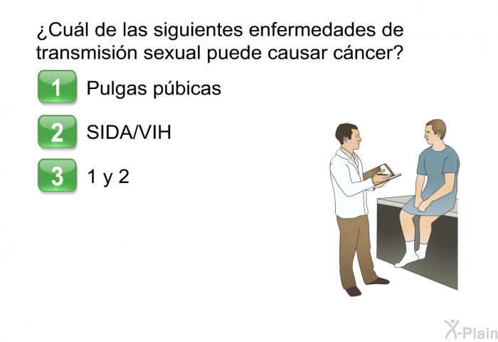 &iquest;Cu�l de las siguientes enfermedades de transmisi�n sexual puede causar c�ncer?  Pulgas p�bicas SIDA/VIH A y B