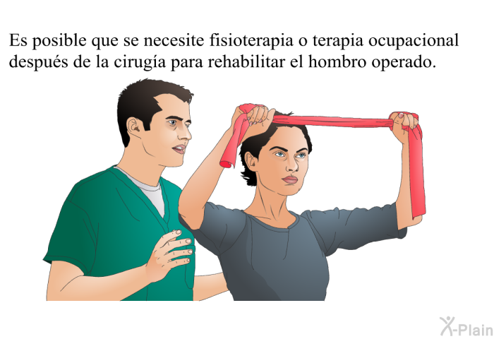 Es posible que se necesite fisioterapia o terapia ocupacional despus de la ciruga para rehabilitar el hombro operado.