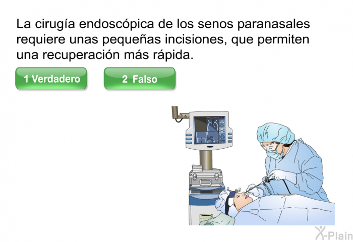 La ciruga endoscpica de los senos paranasales requiere unas pequeas incisiones, que permiten una recuperacin ms rpida.