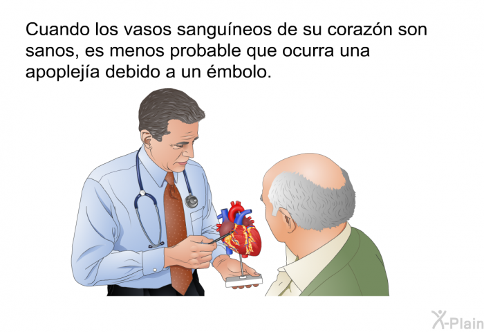Cuando los vasos sanguneos de su corazn son sanos, es menos probable que ocurra una apopleja debido a un mbolo.