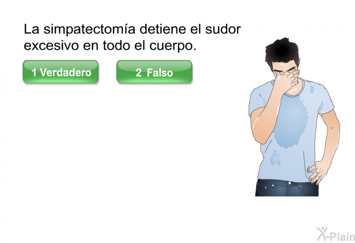 La simpatectoma detiene el sudor excesivo en todo el cuerpo.