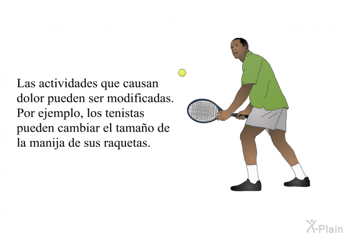 Las actividades que causan dolor pueden ser modificadas. Por ejemplo, los tenistas pueden cambiar el tama�o de la manija de sus raquetas.