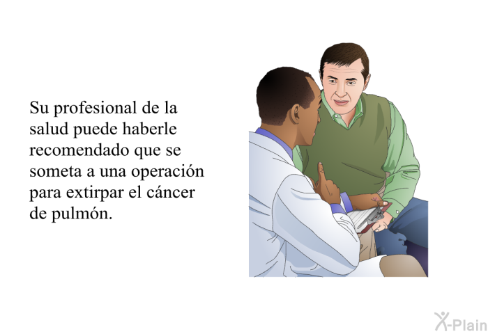 Su profesional de la salud puede haberle recomendado que se someta a una operacin para extirpar el cncer de pulmn.