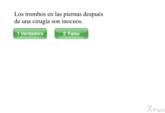 Los trombos en las piernas despus de una ciruga son inocuos.