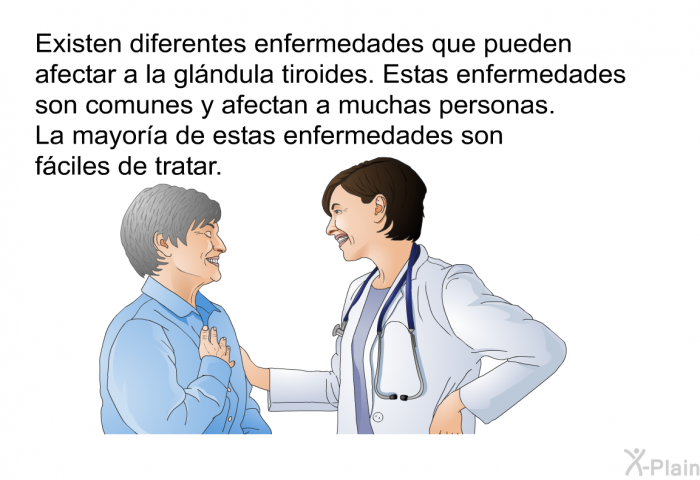 Existen diferentes enfermedades que pueden afectar a la glndula tiroides. Estas enfermedades son comunes y afectan a muchas personas. La mayora de estas enfermedades son fciles de tratar.