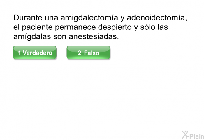 Durante una amigdalectoma y adenoidectoma, el paciente permanece despierto y slo las amgdalas son anestesiadas.