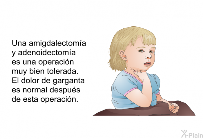 Una amigdalectom�a y adenoidectom�a es una operaci�n muy bien tolerada. El dolor de garganta es normal despu�s de esta operaci�n.