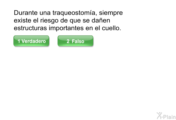 Durante una traqueostoma, siempre existe el riesgo de que se daen estructuras importantes en el cuello.
