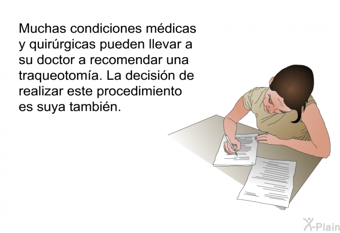 Esta informacin acerca de su salud le ayudar a entender la ciruga y sus posibles riesgos y complicaciones. Tambin le ensear a cuidar del tubo de la traqueotoma.