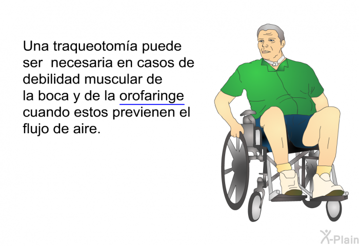 Una traqueotoma puede ser necesaria en casos de debilidad muscular de la boca y de la orofaringe cuando estos previenen el flujo de aire.