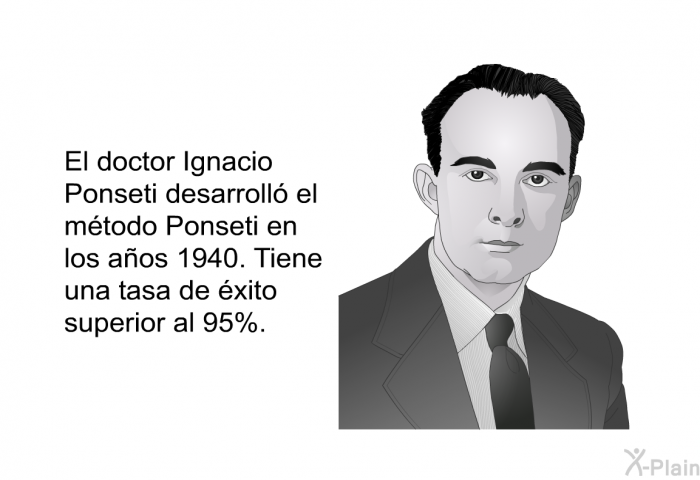 El doctor Ignacio Ponseti desarroll el mtodo Ponseti en los aos 1940. Tiene una tasa de xito superior al 95%.