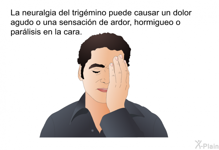 La neuralgia del trigmino puede causar un dolor agudo o una sensacin de ardor, hormigueo o parlisis en la cara.