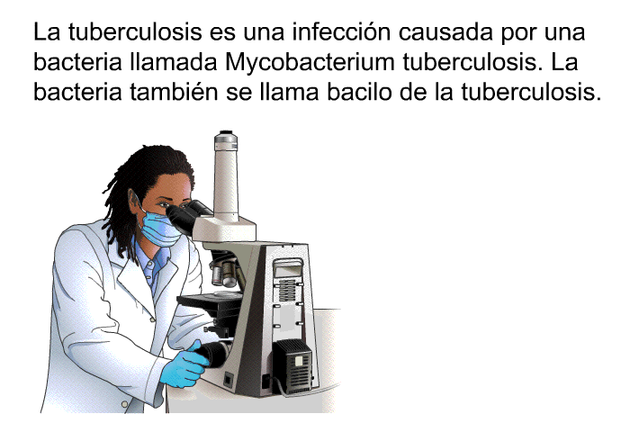 La tuberculosis es una infeccin causada por una bacteria llamada <I>Mycobacterium tuberculosis</I>. La bacteria tambin se llama bacilo de la tuberculosis.