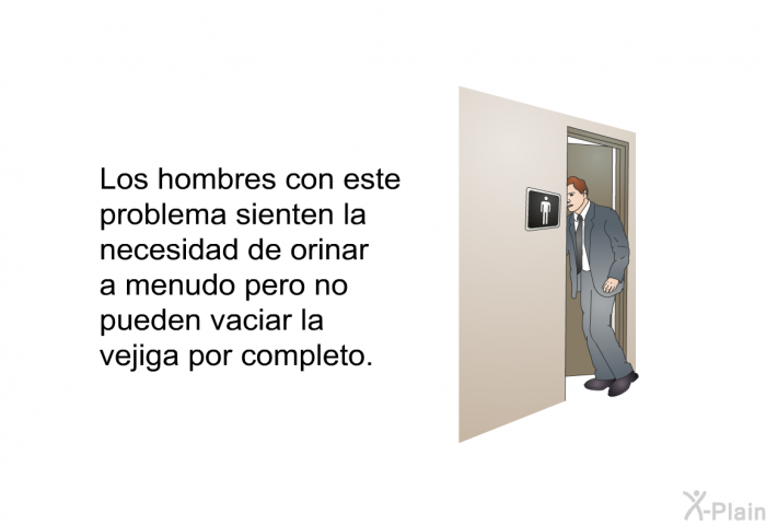 Los hombres con este problema sienten la necesidad de orinar a menudo pero no pueden vaciar la vejiga por completo.