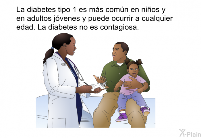 La diabetes tipo 1 es ms comn en nios y en adultos jvenes y puede ocurrir a cualquier edad. La diabetes no es contagiosa.