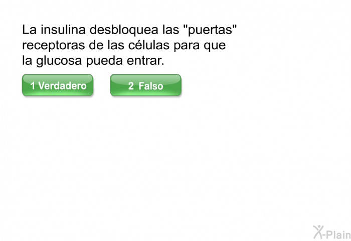 La insulina desbloquea las “puertas” receptoras de las clulas para que la glucosa pueda entrar.