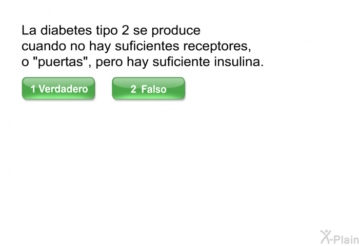 La diabetes tipo 2 se produce cuando no hay suficientes receptores, o “puertas”, pero hay suficiente insulina.