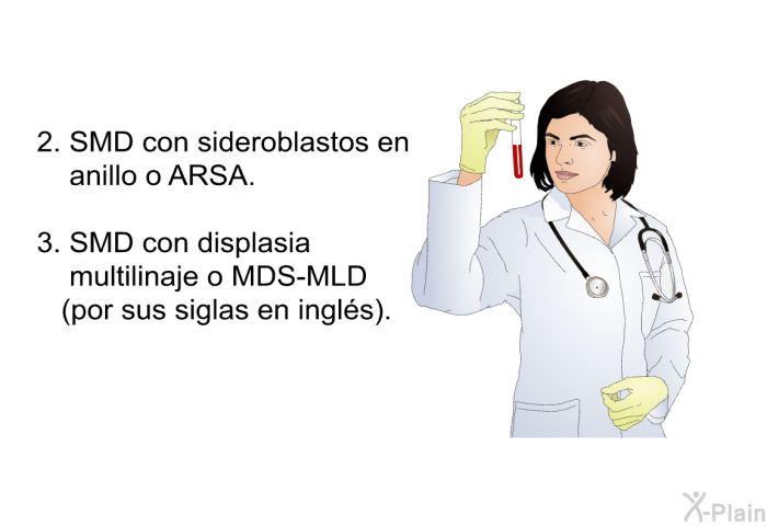 SMD con sideroblastos en anillo o ARSA. SMD con displasia multilinaje o MDS-MLD (por sus siglas en ingl�s).
