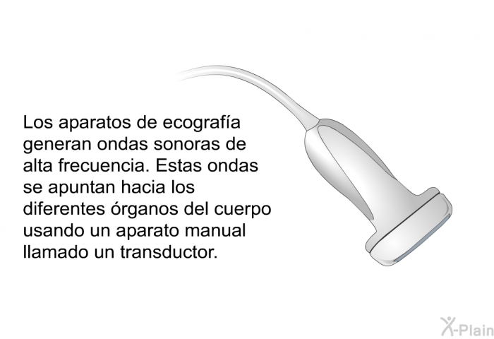 Los aparatos de ecografa generan ondas sonoras de alta frecuencia. Estas ondas se apuntan hacia los diferentes rganos del cuerpo usando un aparato manual llamado un transductor.