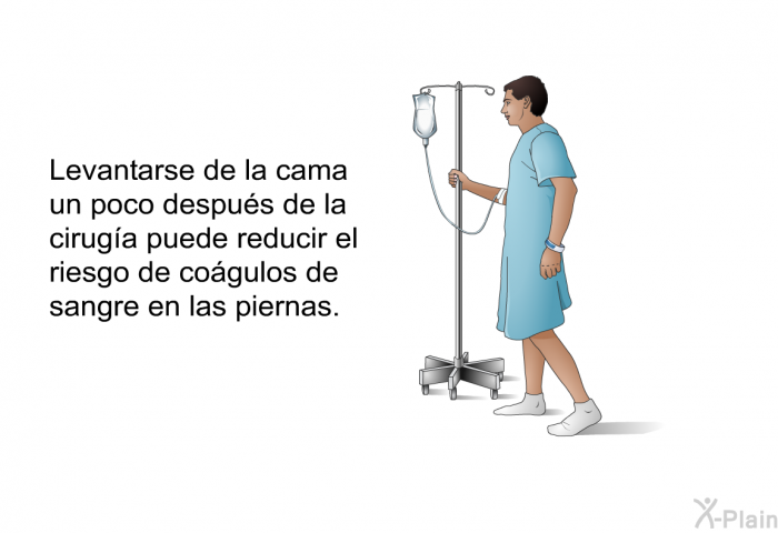 Levantarse de la cama un poco despu�s de la cirug�a puede reducir el riesgo de co�gulos de sangre en las piernas.