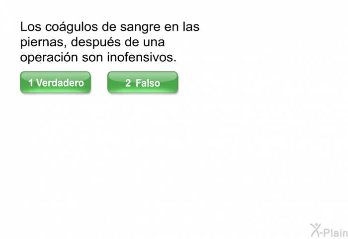 Los co�gulos de sangre en las piernas, despu�s de una operaci�n son inofensivos.