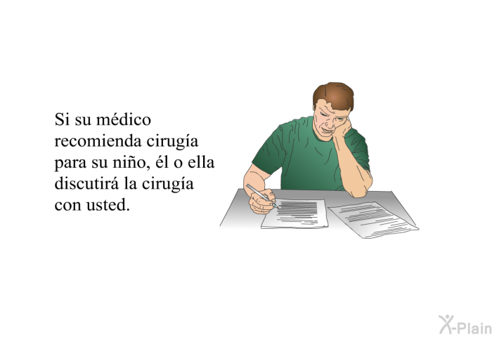 Si su mdico recomienda ciruga para su nio, l o ella discutir la ciruga con usted.