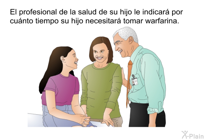 El profesional de la salud de su hijo le indicar por cunto tiempo su hijo necesitar tomar warfarina.
