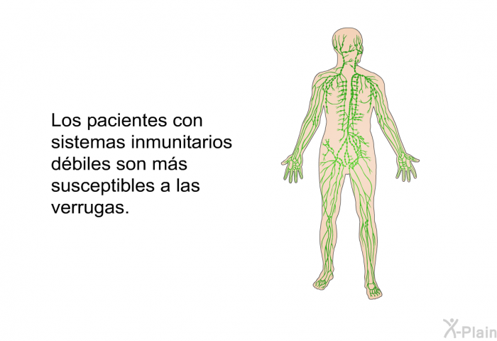 Los pacientes con sistemas inmunitarios dbiles son ms susceptibles a las verrugas.